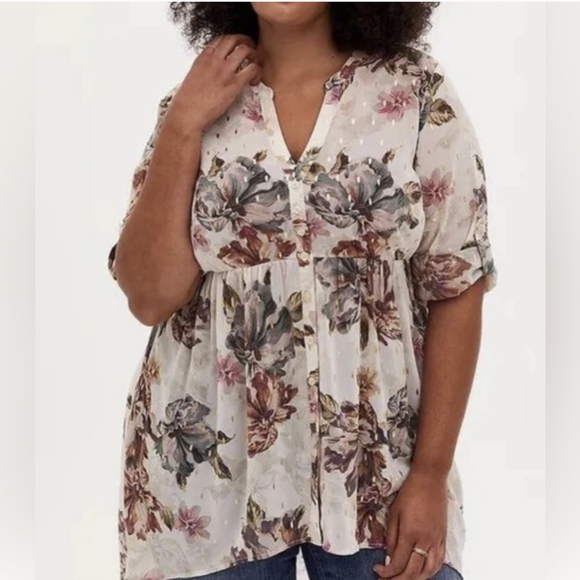 Torrid  semi sheer button down blouse size 2 high‎ low - Picture 1 of 10